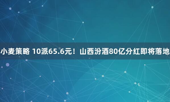 小麦策略 10派65.6元！山西汾酒80亿分红即将落地